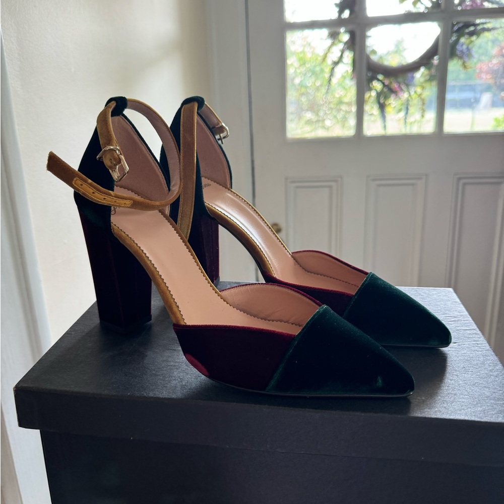 JCrew Velvet Block Heel Pumps